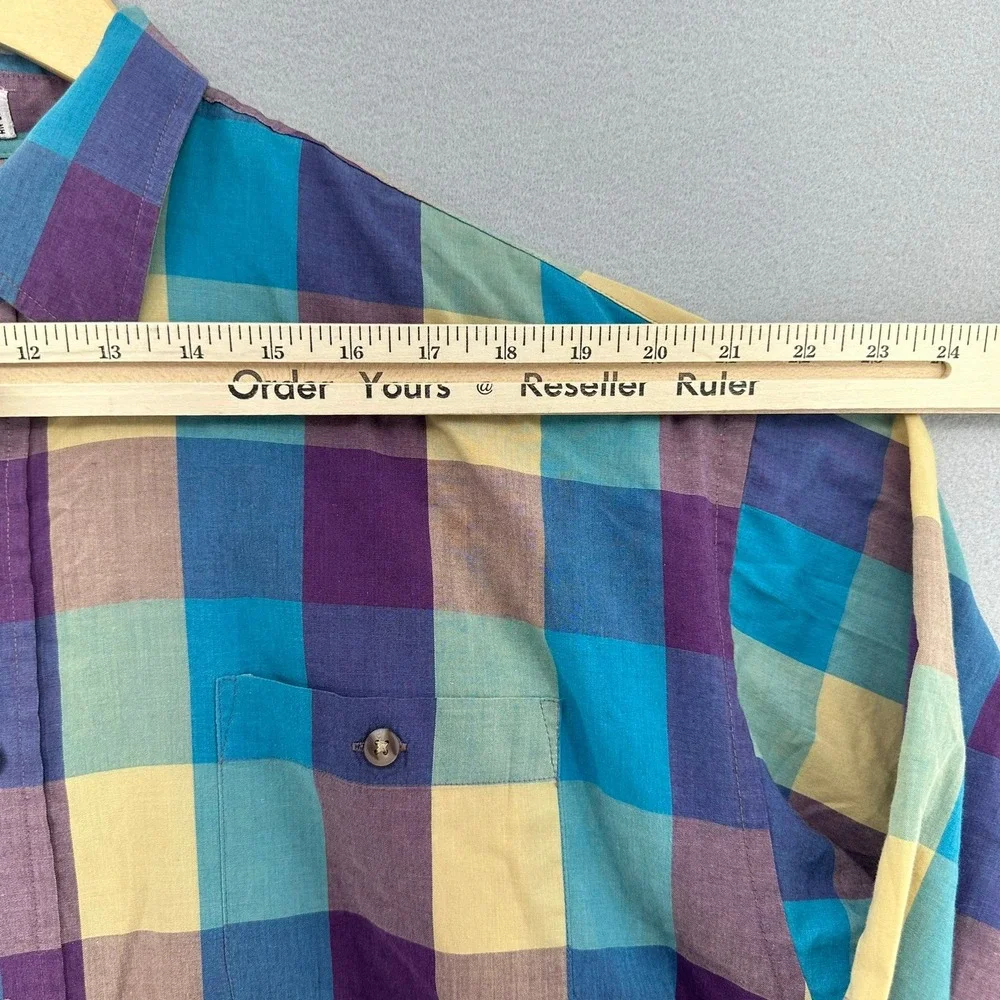VTG London Fog Plaid Long Sleeve Button Up Shirt Single Needle Tailoring SZ L